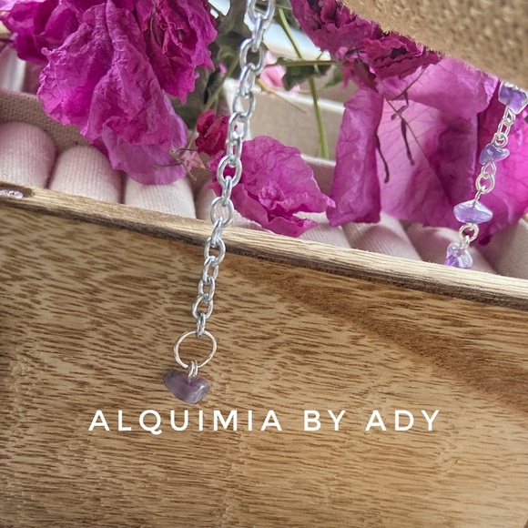 amethyst white gold heart rosary link dainty chain bracelet adjustable - Picture 8 of 11